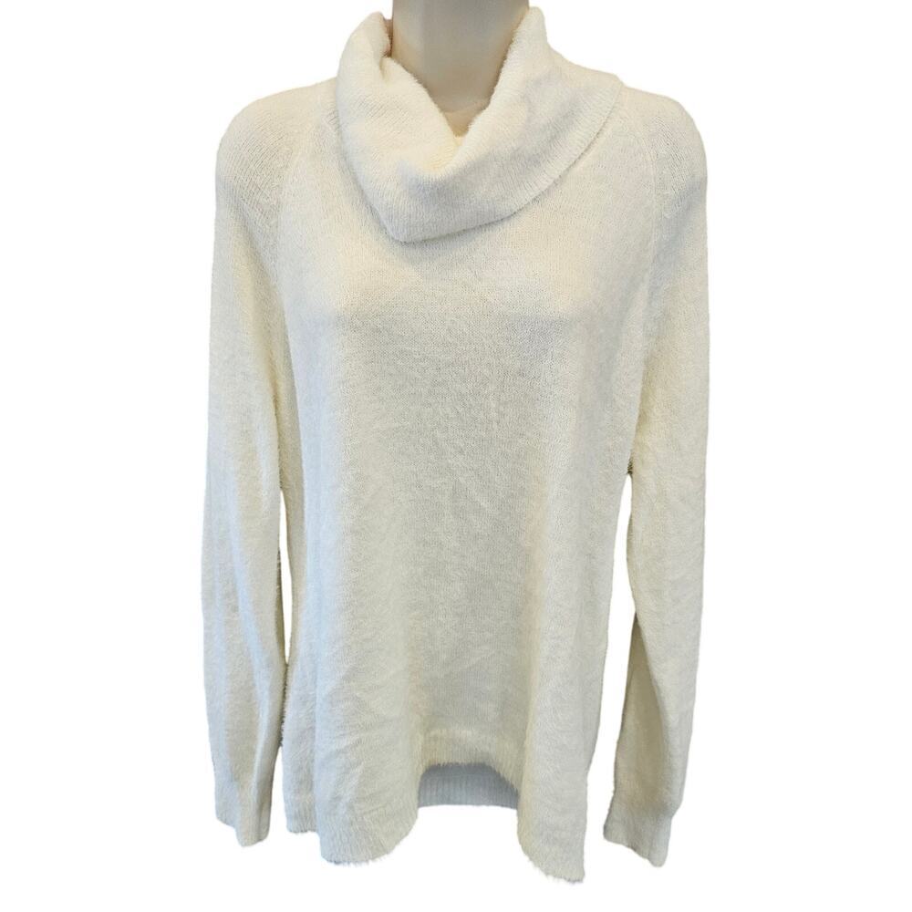 NWT 89th + Madison white fluffy furry sz L tunic sweater statement warm soft